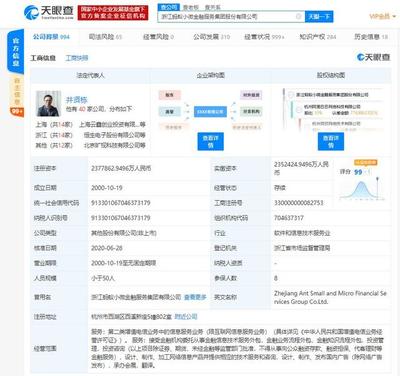 浙江螞蟻小微金融服務(wù)集團(tuán)注冊資本擴(kuò)容2.55億元，拓展金融信息技術(shù)外包服務(wù)